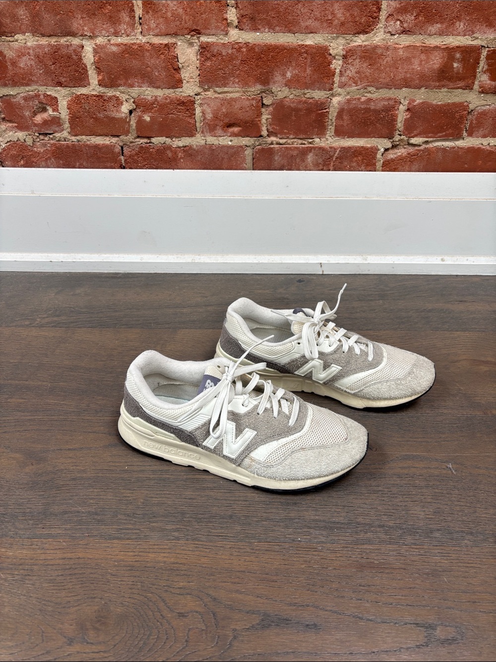 New Balance Men's Beige and Gray Casual Athletic Sneakers